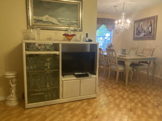 dining room with a chandelier