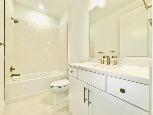 full bathroom with shower / bathtub combination, toilet, and vanity