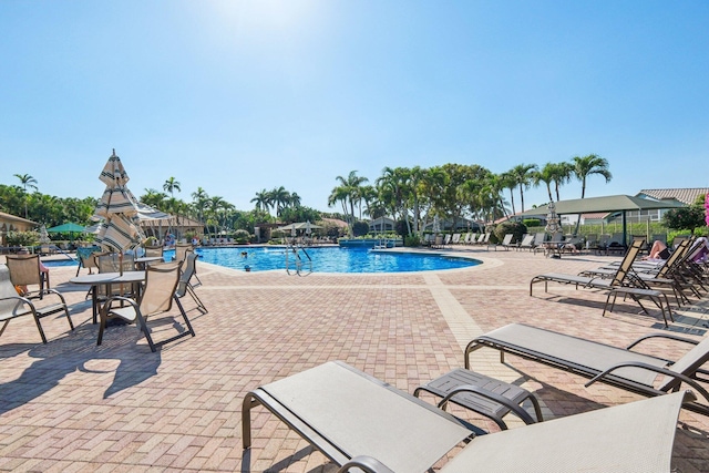 community pool with a patio area