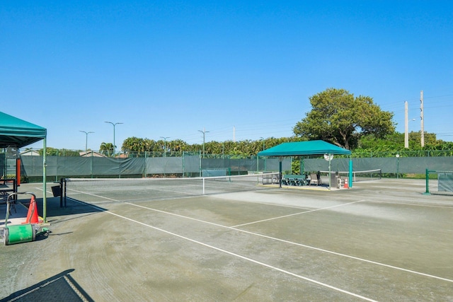 view of tennis court featuring fence