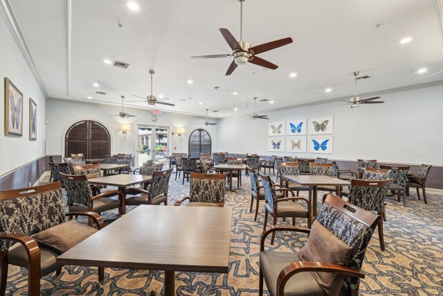 6630 Maybrook Rd, Boynton Beach, FL 33437 - dining room featuring ceiling fan, recessed lighting, and light colored carpet