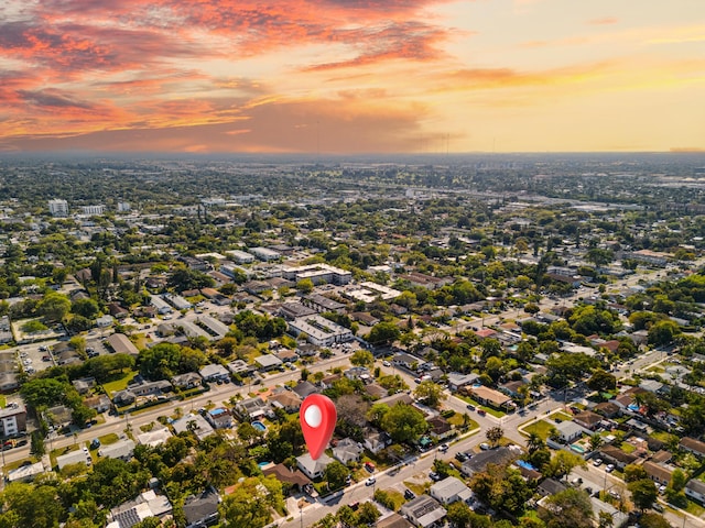 view of aerial view at dusk