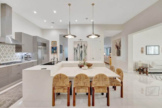 dining room featuring light tile patterned flooring, recessed lighting, and baseboards