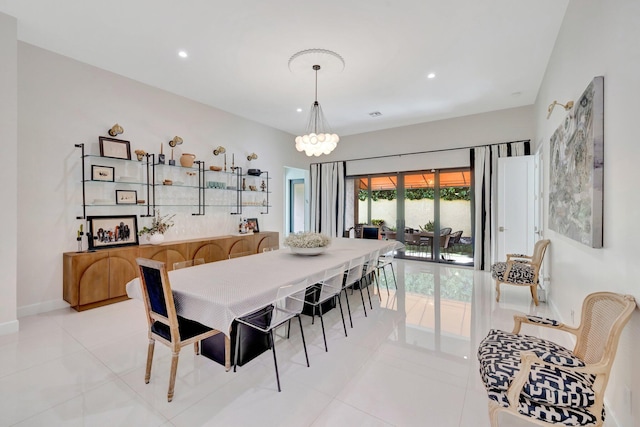 dining area with recessed lighting, baseboards, and light tile patterned floors