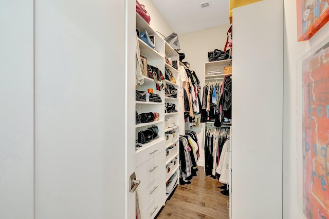 walk in closet with light wood-style flooring