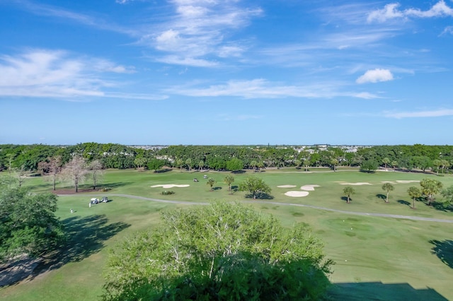 drone / aerial view with view of golf course