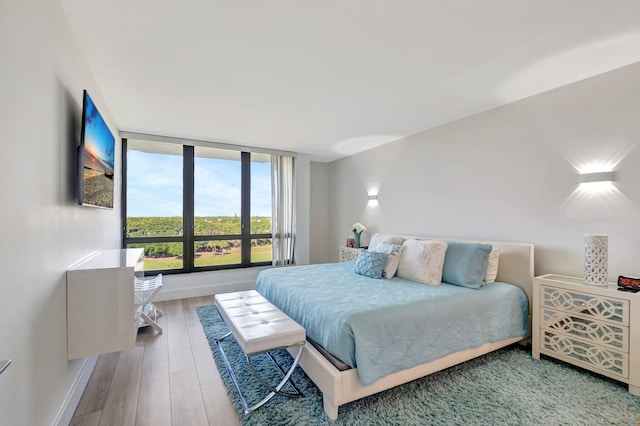 bedroom with baseboards and wood finished floors