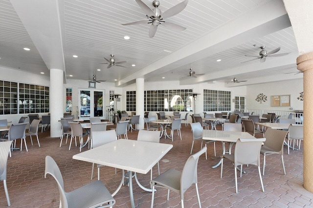 dining area featuring recessed lighting and beam ceiling