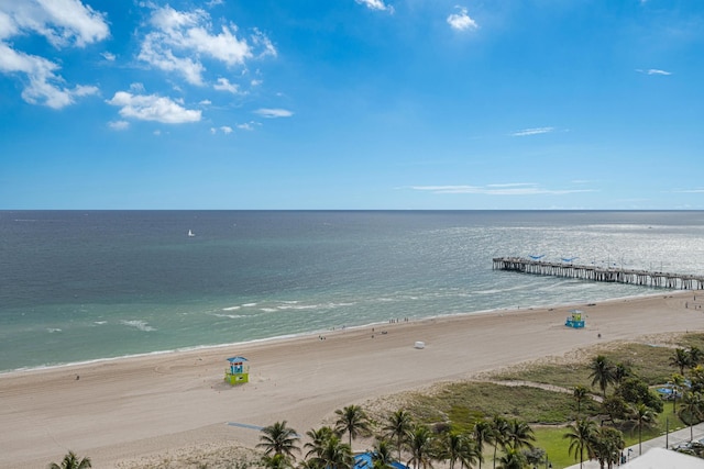 view of water feature with a beach view