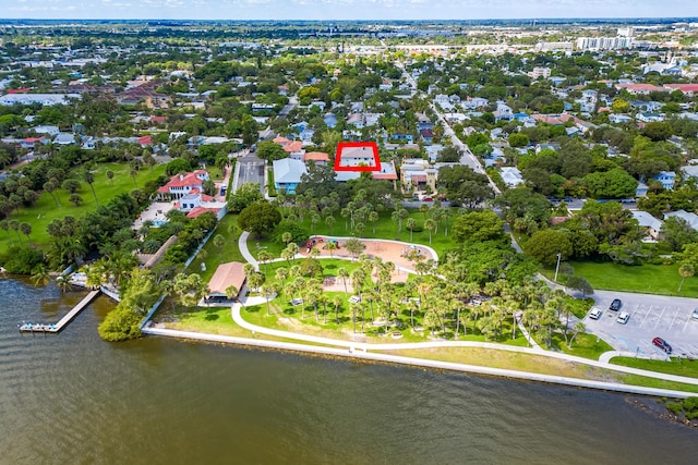 bird's eye view with a residential view and a water view