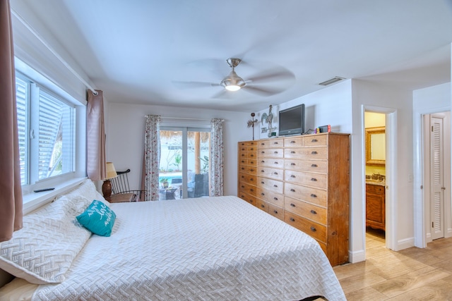 bedroom with visible vents and ceiling fan