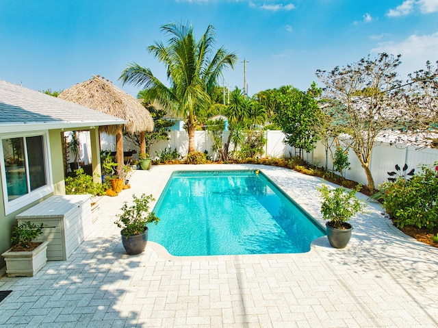 view of pool featuring a patio, a fenced in pool, and a fenced backyard