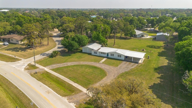 bird's eye view featuring a view of trees