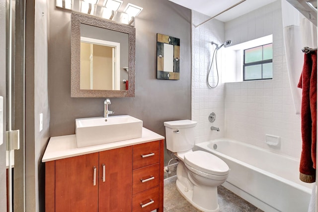 full bath with vanity, shower / tub combination, and toilet