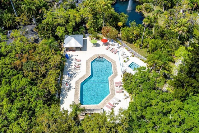 aerial view featuring a water view