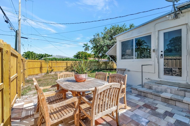 view of patio / terrace featuring a fenced backyard and outdoor dining space