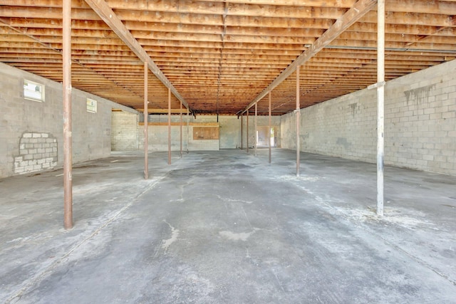 view of unfinished basement