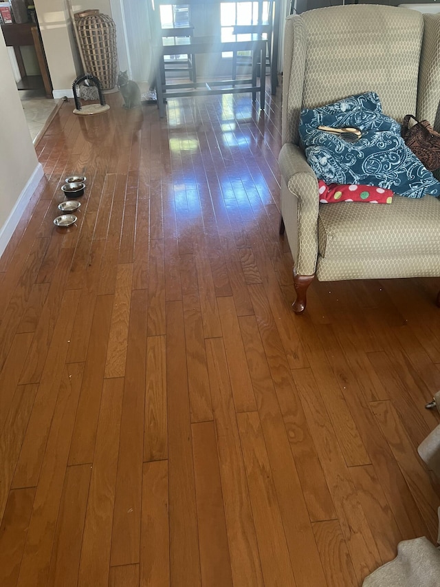 hallway with hardwood / wood-style flooring and baseboards