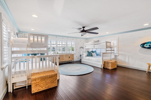 bedroom with recessed lighting, baseboards, and hardwood / wood-style floors