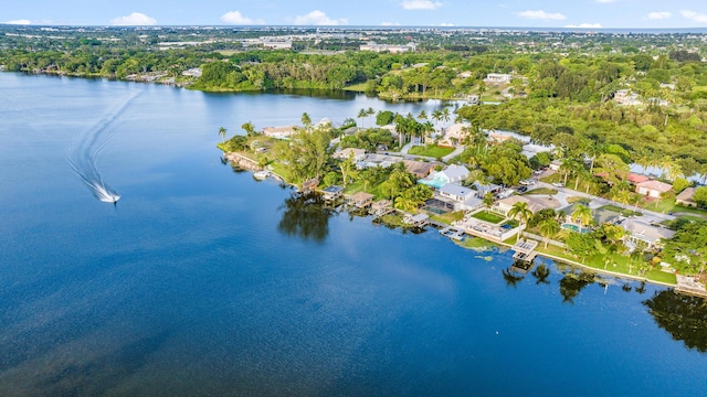 aerial view with a water view and a residential view