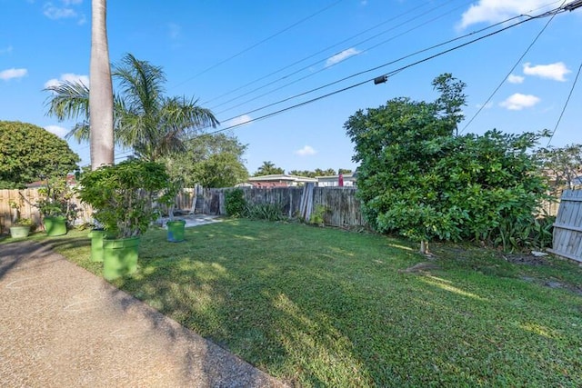 view of yard with a fenced backyard