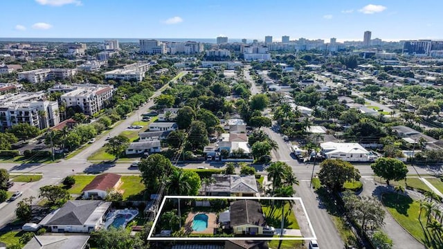 drone / aerial view with a city view