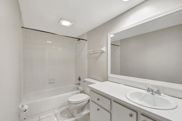 full bathroom with vanity, tile patterned floors, toilet, and tub / shower combination