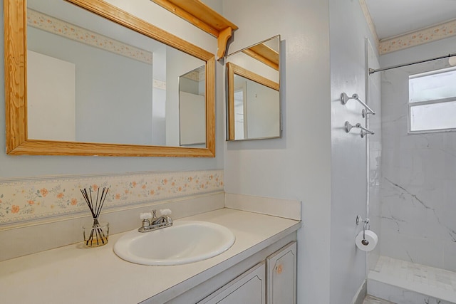 full bath with vanity and walk in shower