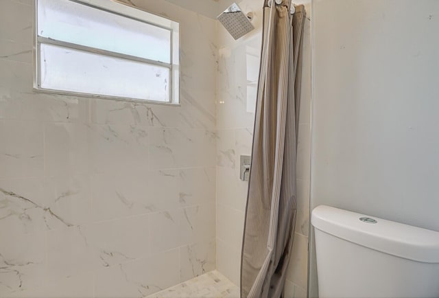 full bathroom with toilet and a tile shower