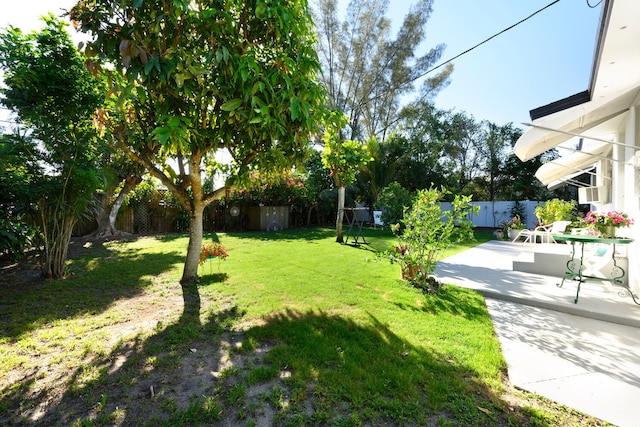 view of yard with a fenced backyard and a patio area