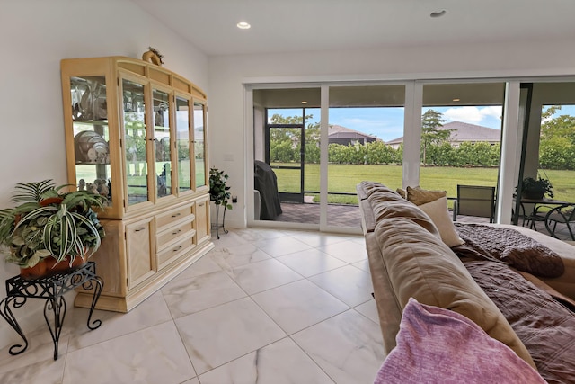 living room with recessed lighting