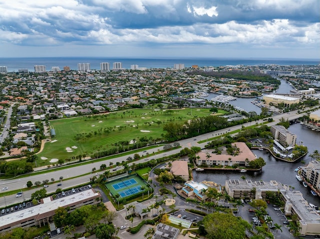 aerial view featuring a water view