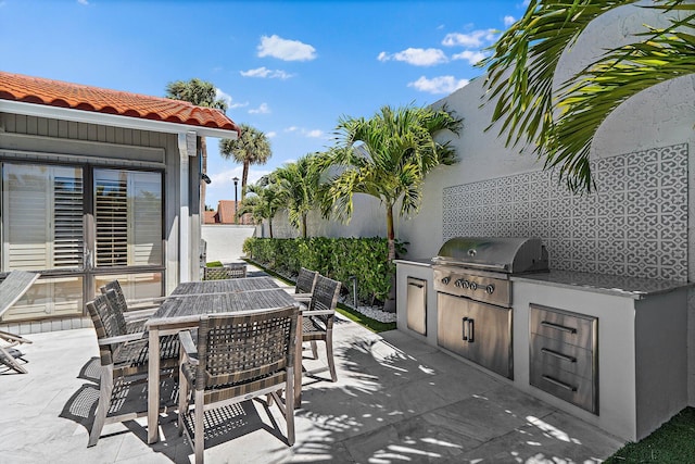 view of patio / terrace featuring an outdoor kitchen, outdoor dining area, and grilling area