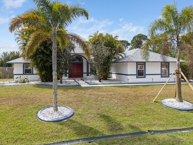 view of front of property with stucco siding and a front yard