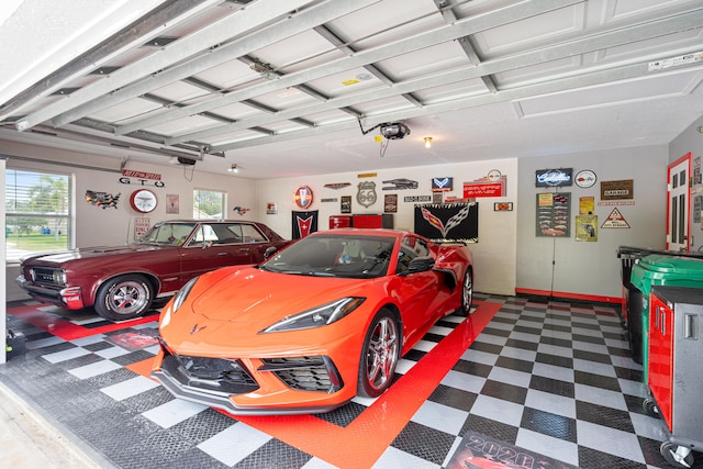 garage with a garage door opener