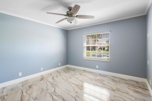 13853 Via Da Vinci, Delray Beach, FL 33446 - spare room with light marble finish flooring, baseboards, ceiling fan, and crown molding