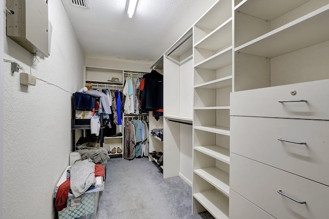 spacious closet with visible vents and carpet floors