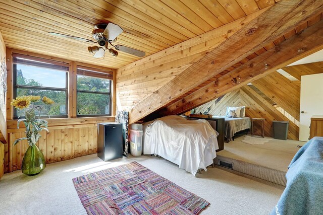 10476 SW 52nd St, Cooper City, FL 33328 - unfurnished bedroom with wood walls, carpet, wooden ceiling, and a ceiling fan