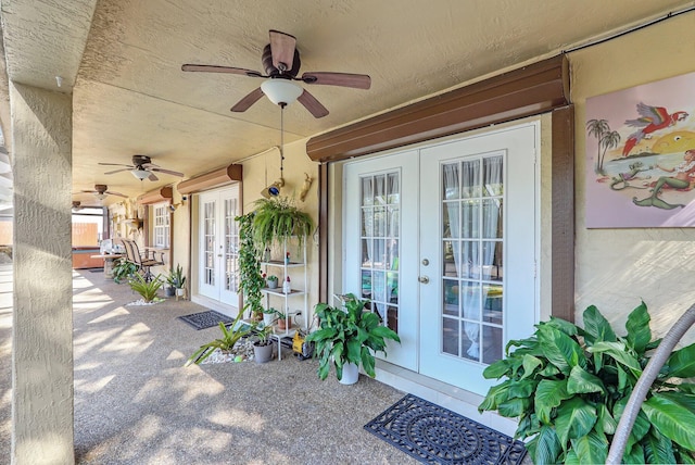 10476 SW 52nd St, Cooper City, FL 33328 - entrance to property featuring french doors, ceiling fan, and a patio area