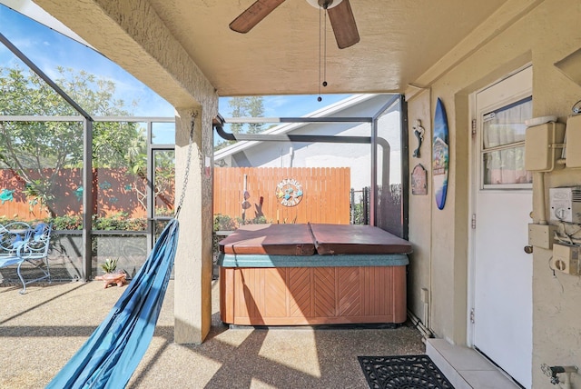10476 SW 52nd St, Cooper City, FL 33328 - sunroom featuring a jacuzzi and a ceiling fan