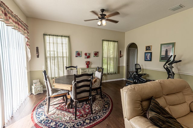 6496 NW Groveland Ter, Port Saint Lucie, FL 34986 - dining space featuring arched walkways, visible vents, a wealth of natural light, and ceiling fan
