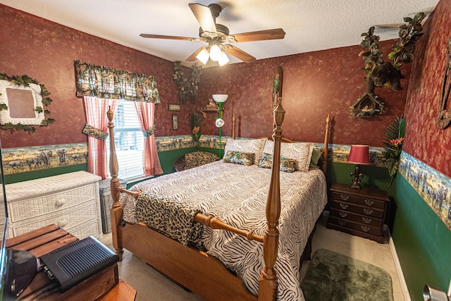 6496 NW Groveland Ter, Port Saint Lucie, FL 34986 - bedroom featuring a textured ceiling, wallpapered walls, and a ceiling fan