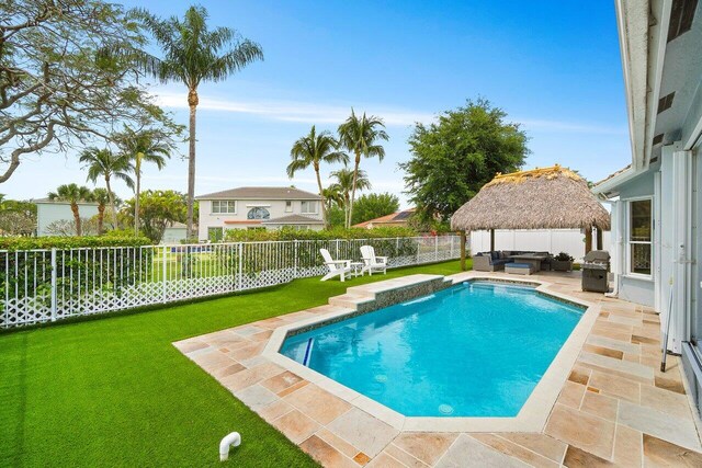 6346 Sand Hills Cir, Lake Worth, FL 33463 - view of swimming pool with a fenced backyard, a gazebo, outdoor lounge area, and a patio area