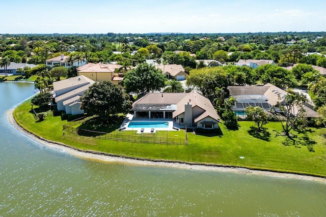 aerial view featuring a water view