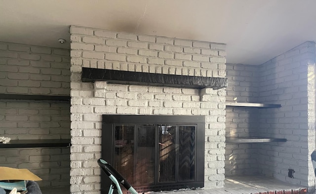 room details with a brick fireplace