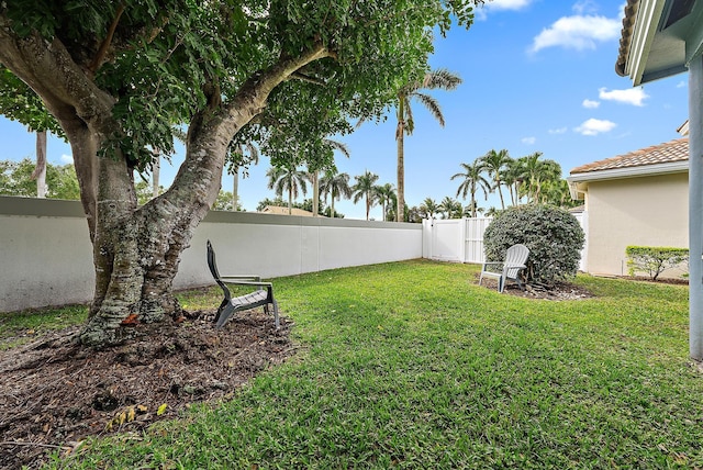 view of yard featuring a gate and a fenced backyard