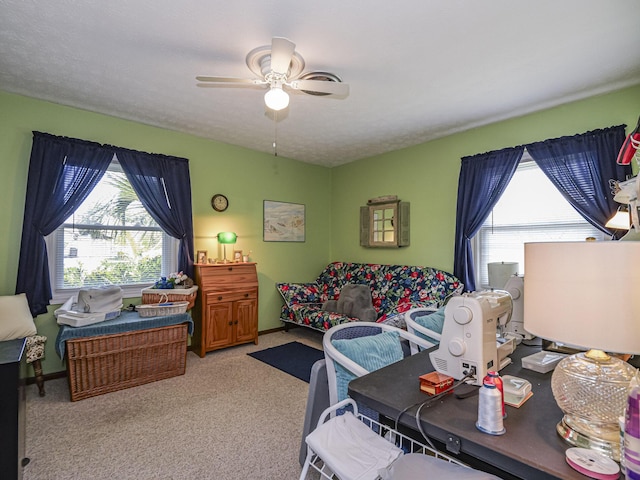 bedroom featuring carpet floors and ceiling fan