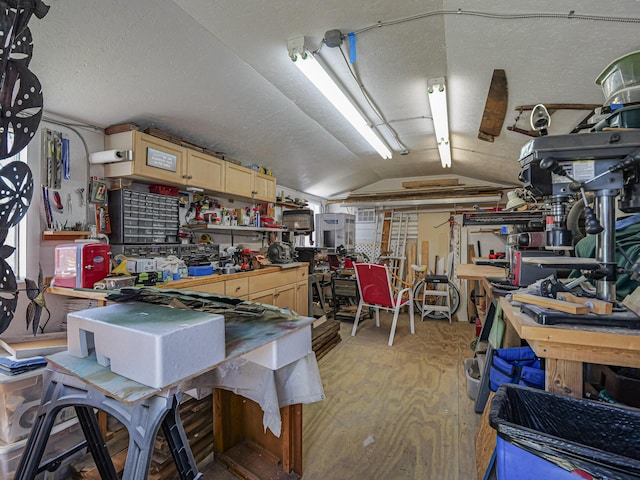 garage featuring a workshop area