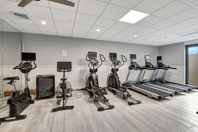 4545 N Ocean Blvd Unit 10C, Boca Raton, FL 33431 - exercise room with wood finished floors, a drop ceiling, and a wainscoted wall