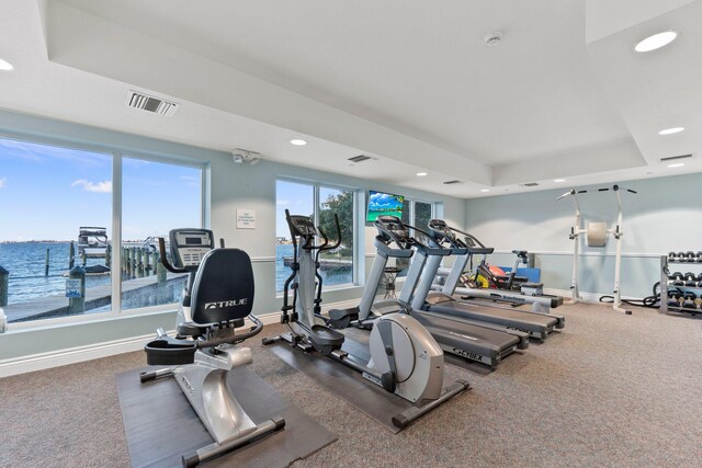 309 E Ocean Ave Unit 103, Lantana, FL 33462 - exercise room featuring baseboards, visible vents, recessed lighting, and a raised ceiling